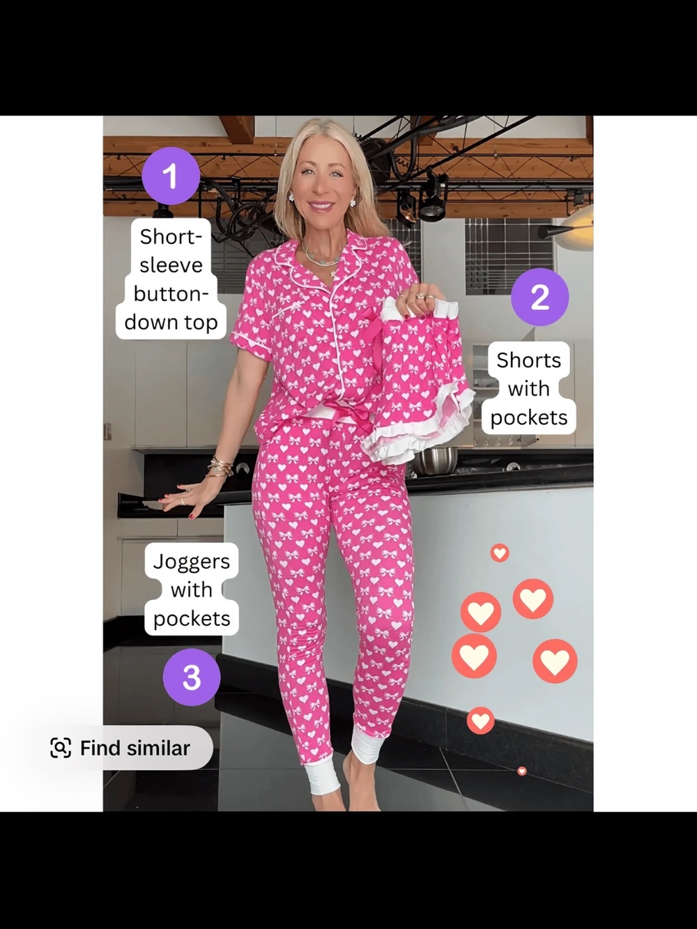 Women’s Pink Heart & Bows-Print 3-Piece PJ BUNDLE (top, shorts, & joggers)